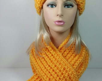Yellow Chunky Crochet Hat Scarf Set