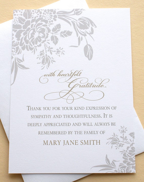 Thank You Funeral Cards with Grey Flowers Custom FLAT