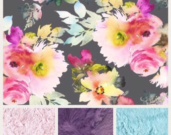 Floral double minky weighted blanket adult, minky throw, anxiety relief