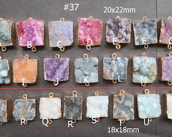 Blue Pink Purple Druzy Agate Rectangle Connector 20x22mm- 18x18mm - Gold plated- #37