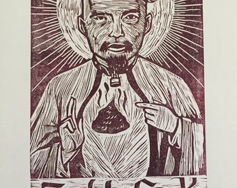 Saint G.G. Linoleum block print limited to 50 signed and numbered prints by Charles State