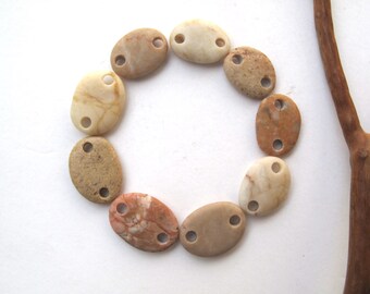 Stone Beads Double Drilled Rock Connectors Mediterranean Beach Stone Links River Stone Beads Pebble Beads Diy Jewelry SMOOTH LINKS 15-17 mm