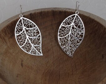 SALE Earring Silver Leaf Earrings Matte Silver Leaf Dangle Earrings Leaf Drop Earrings Leaf Jewelry gift for her Wedding Earrings