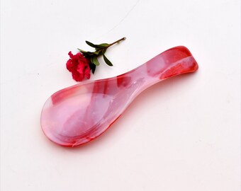 Fused glass spoon rest or dish in red and white