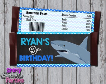 SHARK CANDY Bar WRAPPERS - Shark Party - Shark Birthday - Pool Party - Shark Party Decor - Party Favors - Candy Bar Wraps - Chalkboard