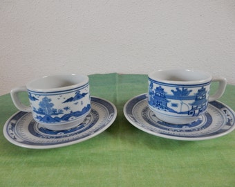 Two cups and saucers with Chinese pattern
