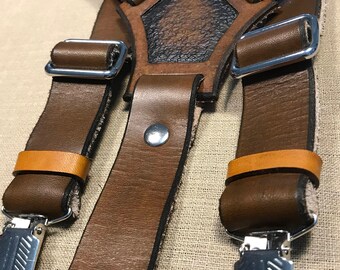 FREE SHIPPING NORTHAMERICA Dark Brown Leather Suspenders