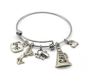 Stainless Steel Adjustable Bracelet, We Love Cheer, Handmade Inspiration Jewelry, AD04