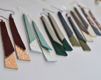 Geometric Leather Earrings - Simple Design - Dangle Earrings - Genuine Leather - Leather Jewelry - Nickel Free