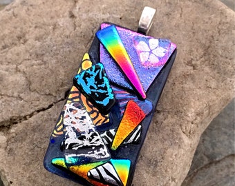 SALE Quirky Dichroic Glass Pendant - Studio Clearance