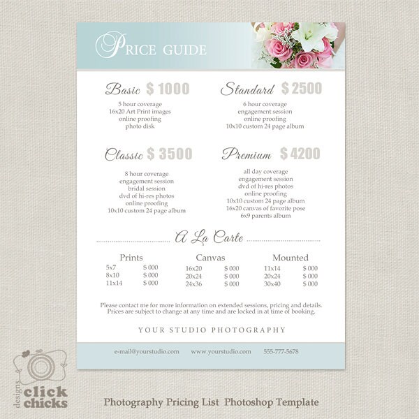 Wedding Photography Package Pricing List Template