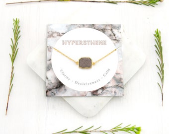 Healing Jewelry, Gemstone Gift Necklace, Hypersthene Stone Necklace, Layering Necklace, Brown Stone Pendant, Boho Necklace, Sister Gift Idea