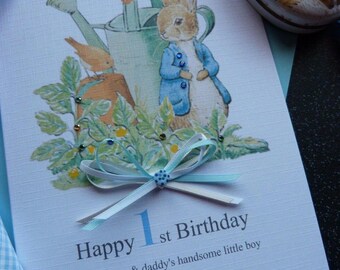 Personalised Handmade Childrens Birthday Card Peter Rabbit Son Daughter Nephew Granddaughter Grandson Niece Open
