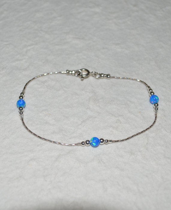 Opal Bracelet, Opal Ball Silver Bracelet, dark blue opal charm, tiny dot bracelet, opal bead bracelet, opal jewelry