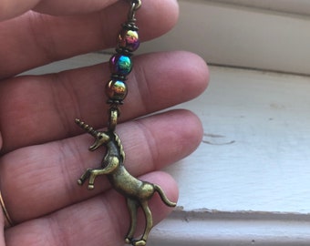 Unicorn zipper pull with rainbow beads -unicorn Purse Dangle
