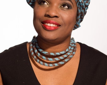 Necklace blue Brown and indigo African design