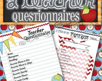 2 Teacher Questionnaires - INSTANT DOWNLOAD