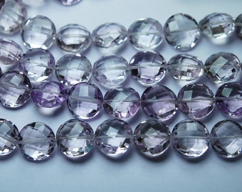 4 Inch Strand,Finest Quality,Natural Pink Amethyst Faceted Coins Shape,12mm Long,Great Quality