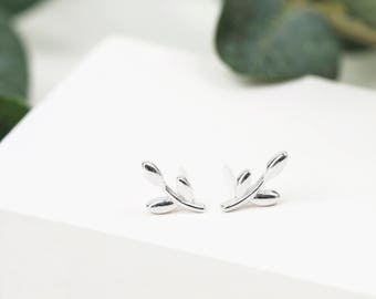 Sterling Silver Olive Branch Earrings • Silver Branch Studs • Leaf Earrings • Dainty Silver Studs • Branch Stud Earrings • Leaf Jewellery