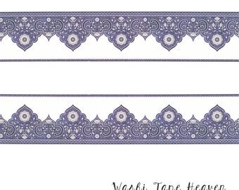 NEW Arabesque Border Washi Tape - Wide 45mm x 5m - Navy Blue Moroccan Tile Motif - Floral and Geometric Design - Decoration Frames Borders