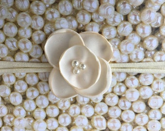 Preemie Headband, Ivory Baby Headband, Small Bows, Baby Bows, Newborn headbands, Nylon Headbands, Baby hair bows, Flower Headband