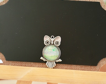 20mm Silver and Glass Owl Pendant Necklace #52 Multicolored