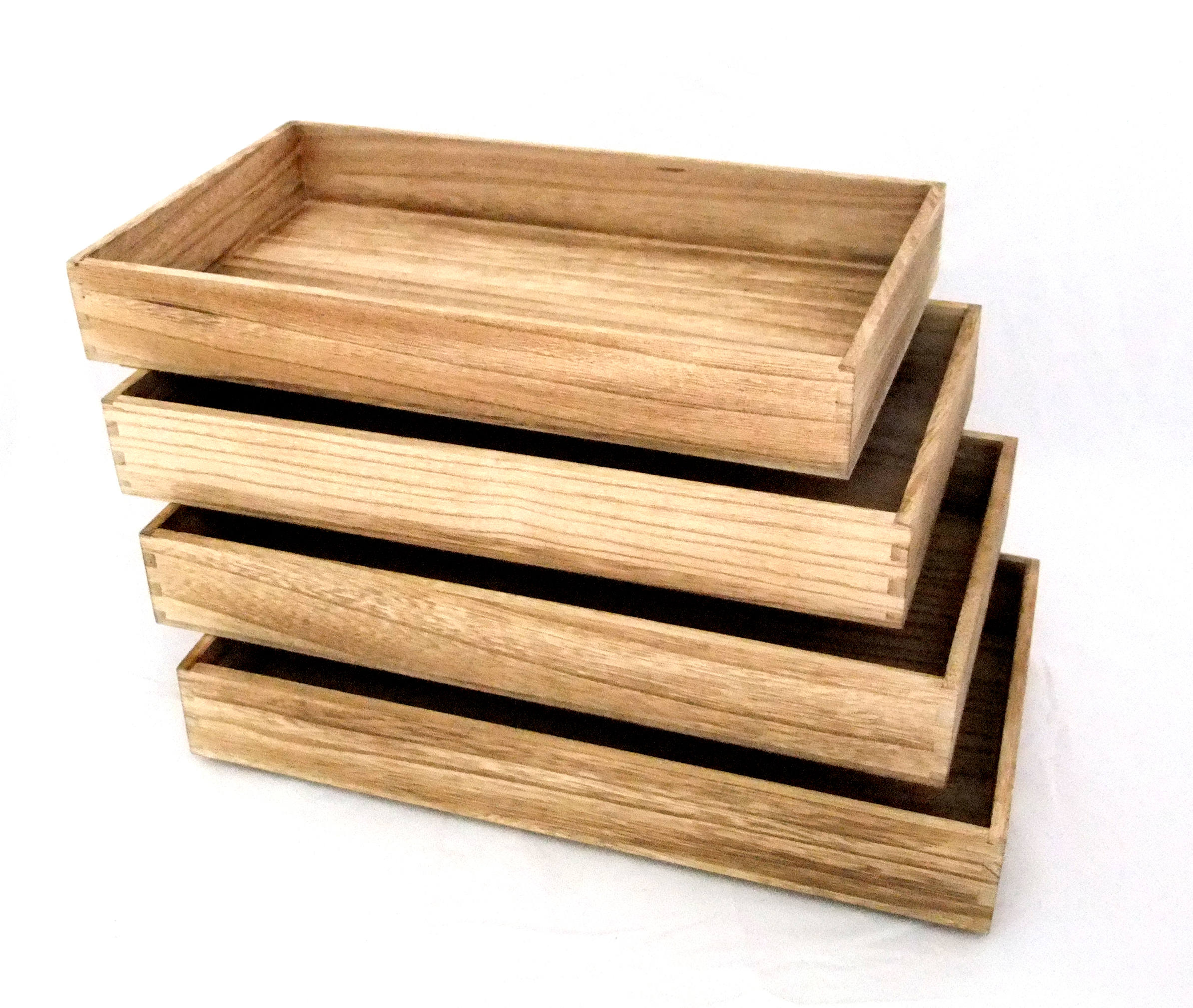 Package Of 4 Rustic Antique Oak Color Wood Jewelry Trays 2