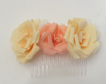 Flower hair comb, rose hair accessory, floral hair accessories, bridal hair comb, flower girl headpiece, paper flowers, floral hair comb