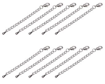 Surgical Stainless Steel Silver Tone Extender Chain for Necklace Bracelet 50 55 60 65 70 mm