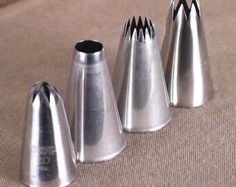Large Frosting Tip Set, Large Open Star Tip, Large Plain Tip, Large French Tip & Large Closed Star Tip, Pastry Tubes (Set of 4)