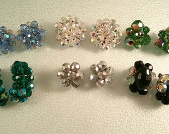Lot of 6 Pair Cluster Bead Earrings in Green Blue Clear Silver Black Wear Upcycle Repurpose Destash