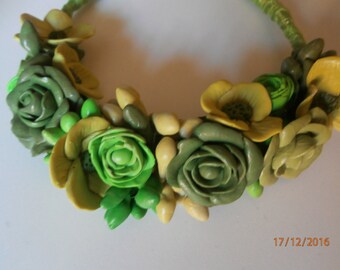 SPRING-GREEN GREEN polymer clay necklace in shades of green.