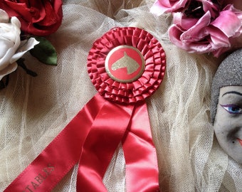 Vintage horse award show ribbon red satin ribbon rosette horseshow prize colorful display decorating ribbon