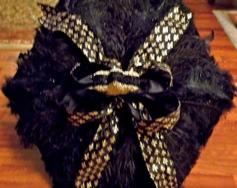 The Claudia black and gold fleur de lis ostrich feather second line umbrella