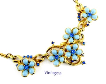 Necklace Rhinestone Blue Forget Me Not
