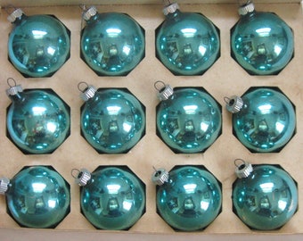 turquoise glass ornaments . turquoise Christmas Tree Glass Ornaments . turquoise Glass Balls . Lot of 12 . shiny brite