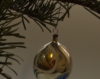 Czech Bohemian Christmas Glass Ornament Silver Drop