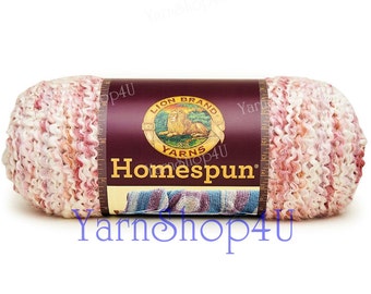 PARFAIT Homespun yarn, Coral Lion Brand HomeSpun bulky yarn, acrylic, shades of coral pink yarn coral bulky yarn, Textured variegated yarn