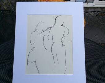 Pencil drawing of a couple dancing 1960 by Judy Neve