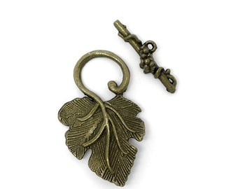 Set of 2.... Antique Brass Grapes Grapevine Vinyard Toggle Clasp...Connector...Necklace