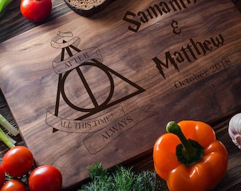 Harry Potter Personalized cutting board Personalized Custom cutting board Wedding Bridal shower Deathly Hallows Harry Potter Always harry01