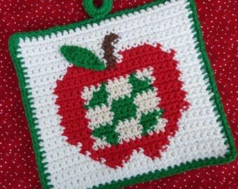Patchwork Apple Potholder Crochet PATTERN - INSTANT DOWNLOAD