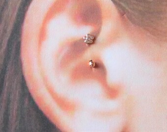 14k Rose Gold Daith Piercing Flower Curved Barbell..16g..8mm