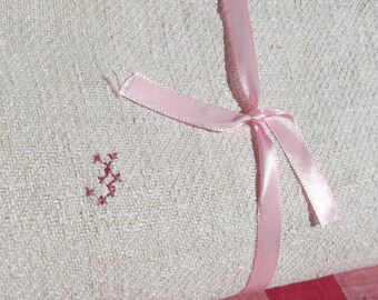Vintage French Fabric Woven Oatmeal Chanvre organic primitive linen 19th century textile