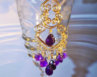 Chalcedony and Amethyst Chandelier Earrings