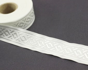 22 mm White Jacquard ribbon (0.86 inches), spiral Style Jacquard trim, Jacquard ribbon, ribbons