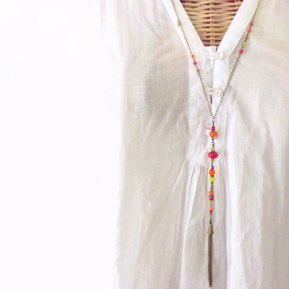 Colorful tassel necklace, Long tassel necklace, Boho necklace, Boho style jewelry, Colorful boho necklace, Bohemian necklace,