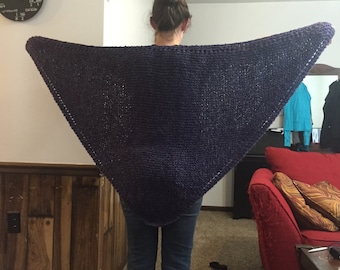 Purple Hand-Knit Triangular Shawl