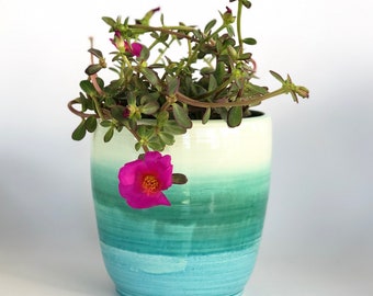 Green Blue Ombré Orchid Pot with Drainage Holes