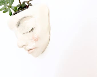 Hanging succulent planter. Hand sculpted ceramic meditating planter. Pastel glazed. Unique gift idea.